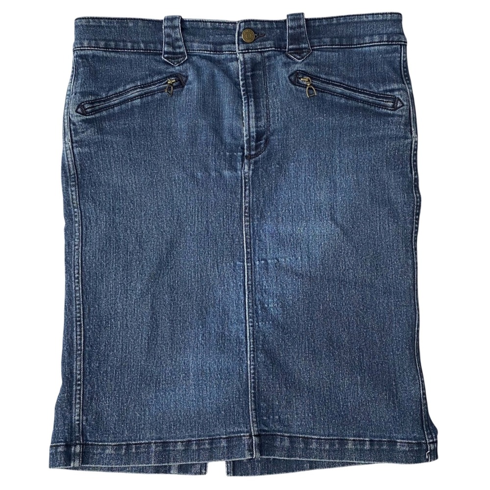 Ralph Lauren Blue Denim Pencil Skirt Medium Wash Zip Pockets Size 6